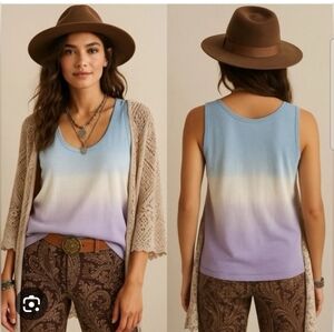 Johnny Was Dip Dye Ombre Cotton Knit Tank Top Size XL